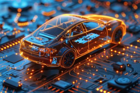 Car on a Motherboard Representing the Future of Automotive