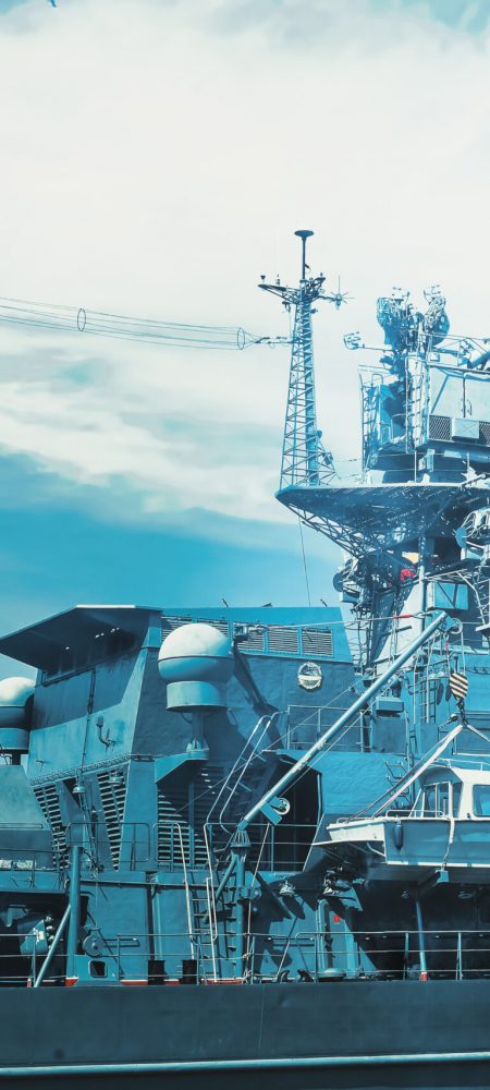 Flagship military ship in gulf.
