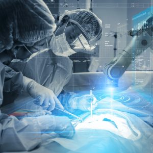 Operating room Doctor or Surgeon anatomy on Advanced robotic surgery machine futuristic virtual interface, robotic surgery are precision, miniaturisation future of tomorrow healthcare and wellness Operating room Doctor or Surgeon anatomy on Advanced robotic surgery machine futuristic virtual interface, robotic surgery are precision, miniaturisation future of tomorrow healthcare and wellness
